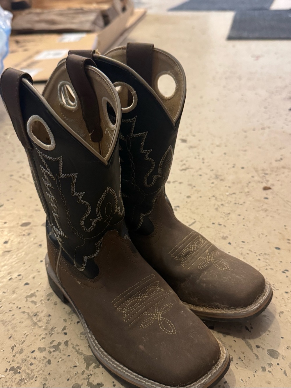 Kids' Brown and Navy Western Pull-On Boots